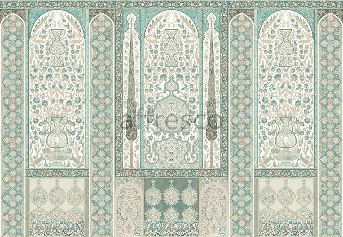 Фреска,  Восточный зеленый орнамент ,  арт. ID136501. Фактура: Beze